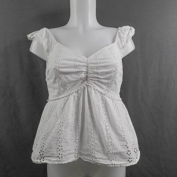 Womens Babydoll Top Medium White Coquette Romantic Eyelet Lace Cottagecore Y2K - Picture 1 of 12